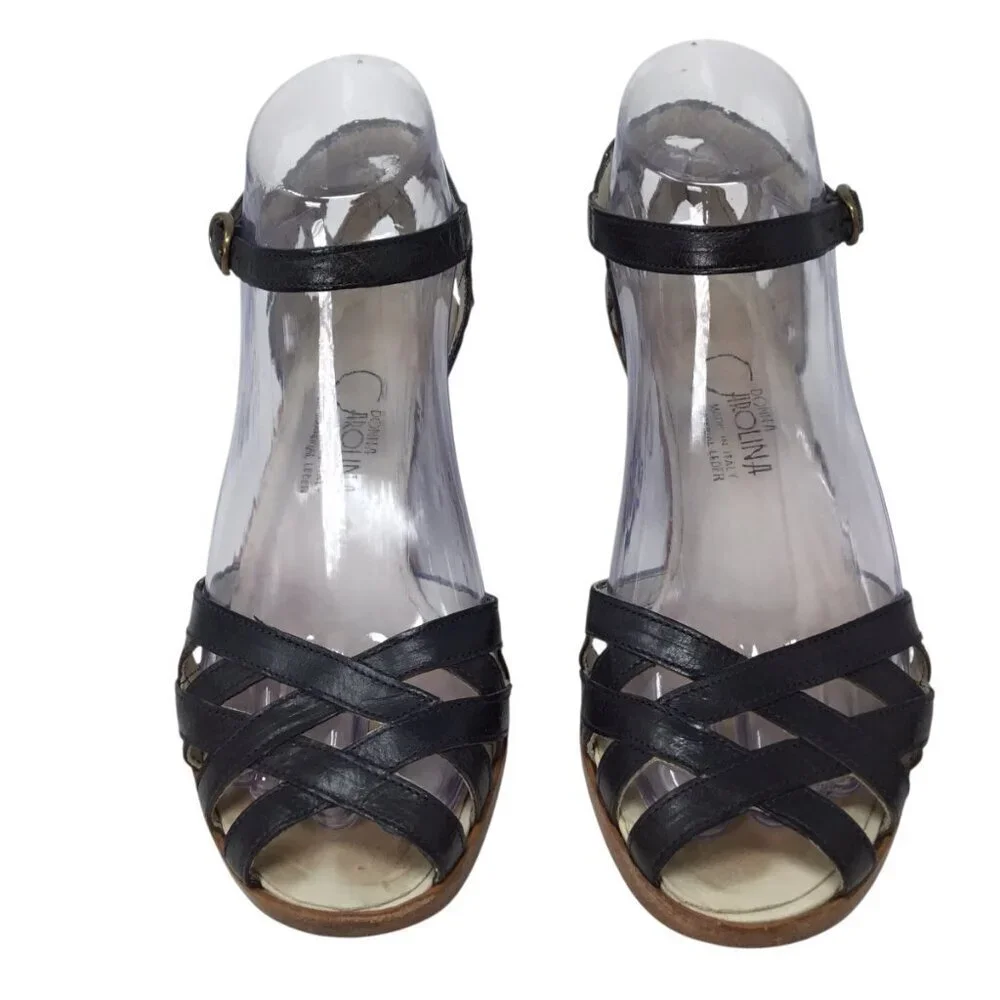 Donna Carolina Sandals Vintage Woven Slingback Ankle Strap Size 37 Italy Italian